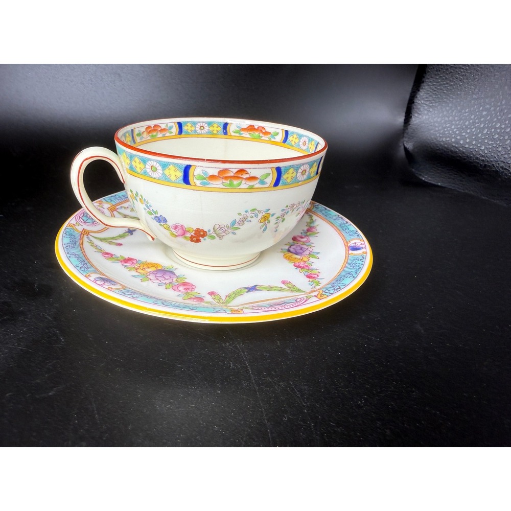 Vintage Mintons England Floral Tea Cup‎ and Saucer Set, Colorful Antique China